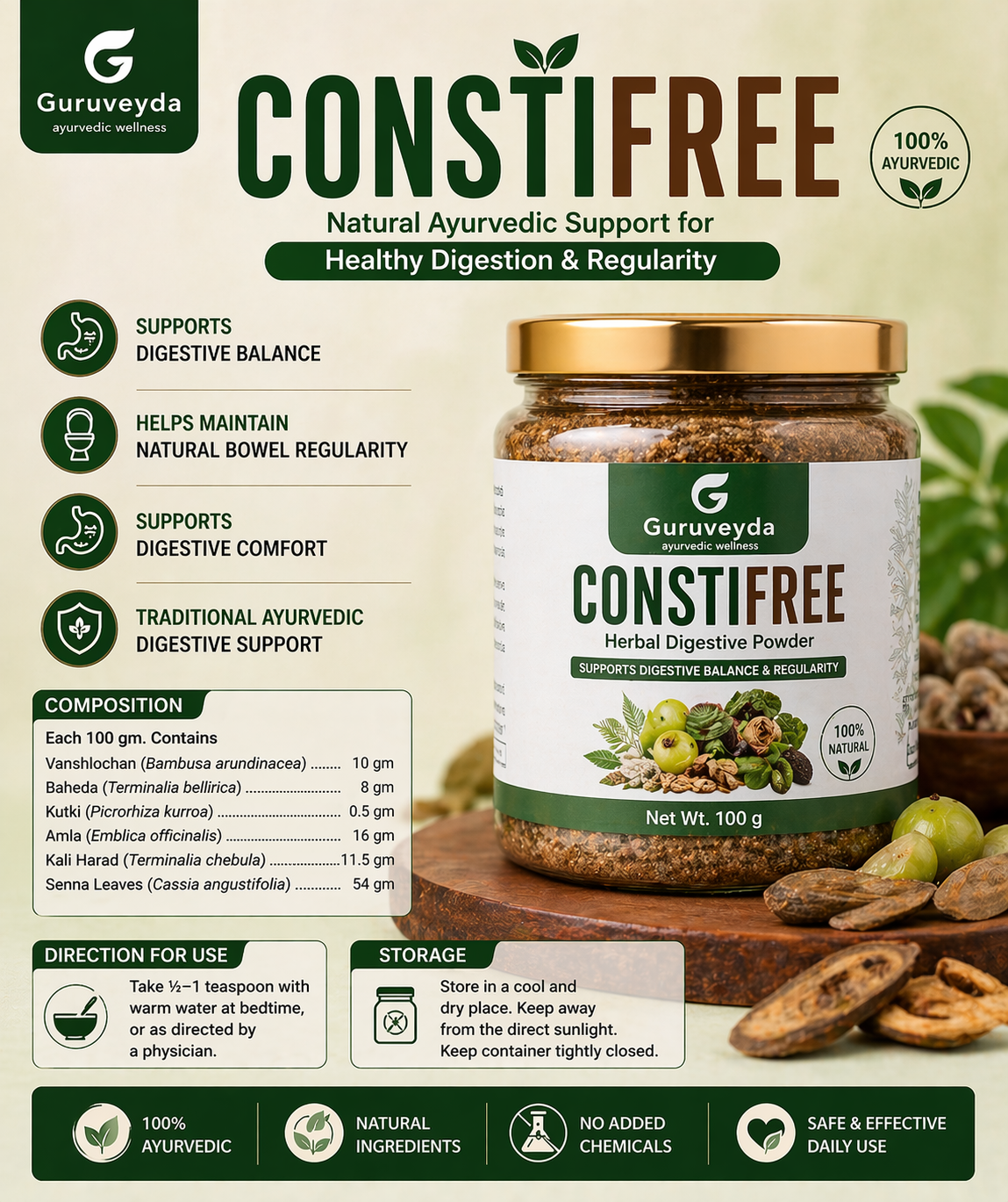 Guruveyda ConstiFree Herbal Digestive Powder