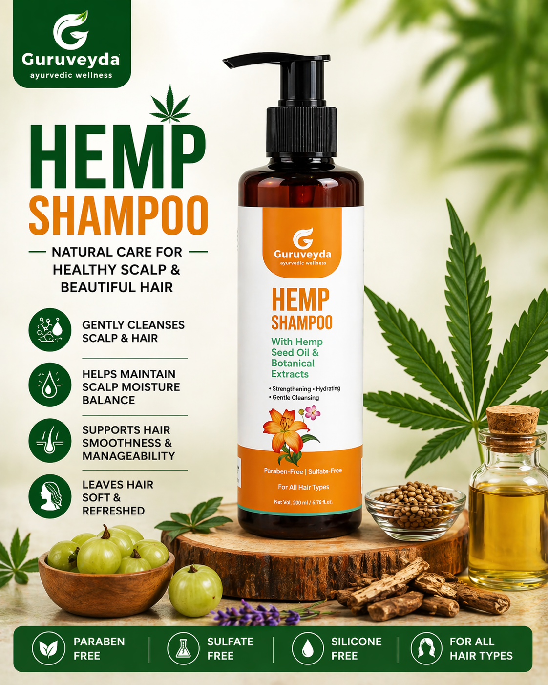 Guruveyda Hemp Shampoo – Natural Hair Cleanser