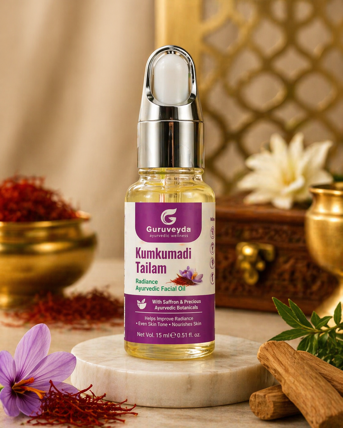 Guruveyda Kumkumadi Tailam – Ayurvedic Skin Radiance Oil